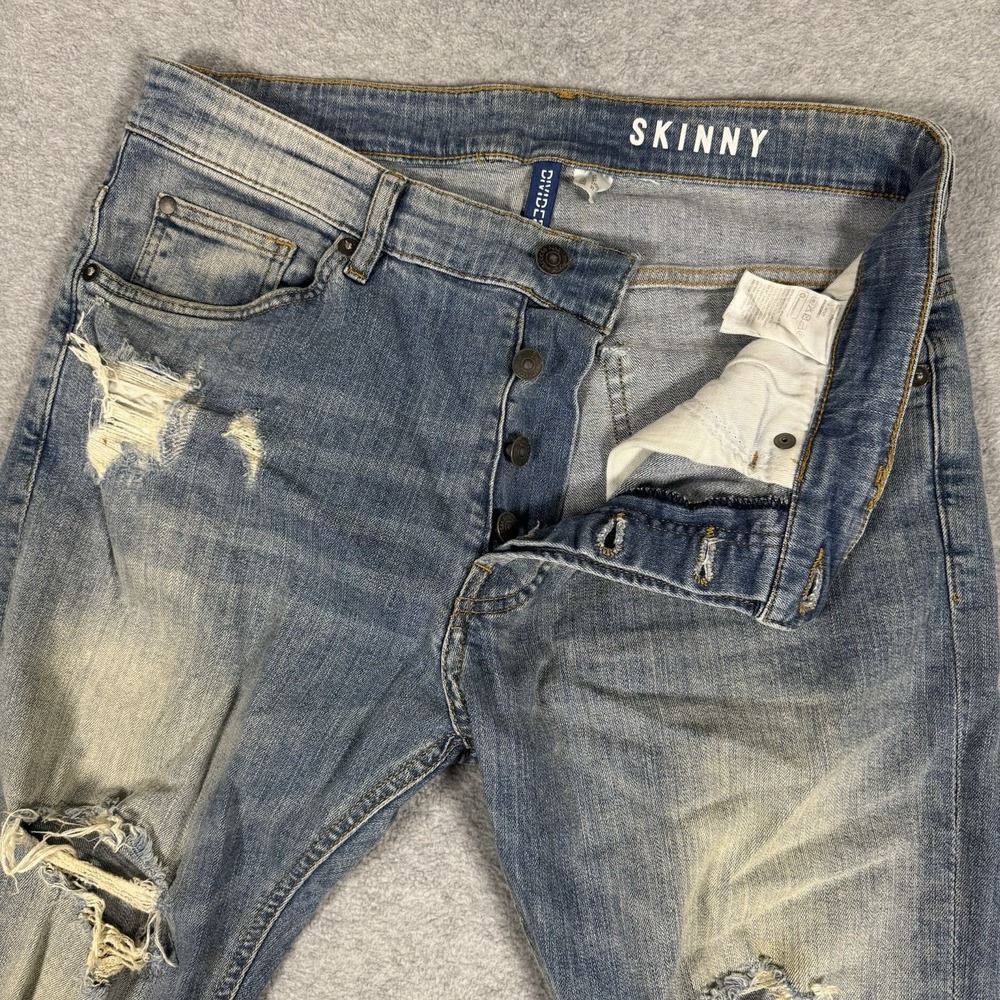 H&M Divided Skinny Jeans Men's 31 Blue Distressed Ripped Button Fly